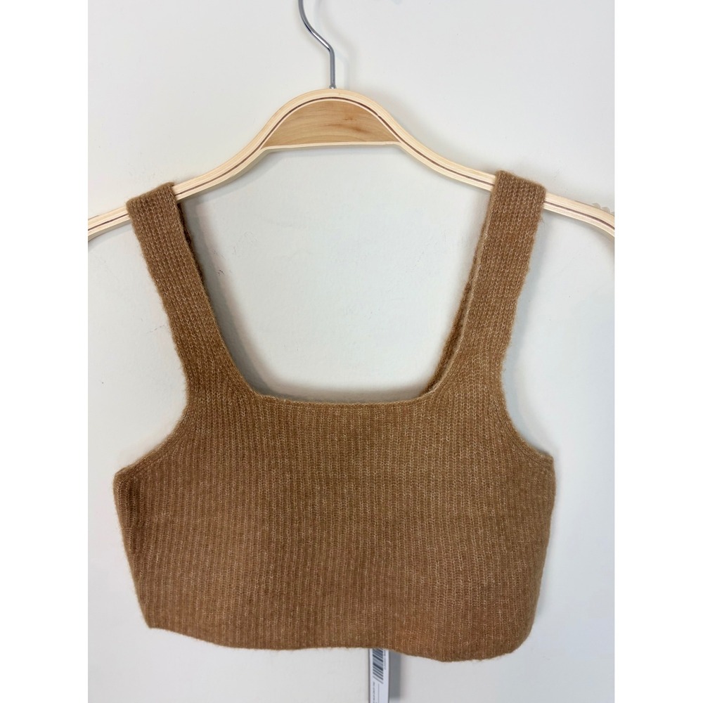 Everlane The Cozy Stretch Crop Tank Top Wool Yak Blend Ribbed Knit Camel XS